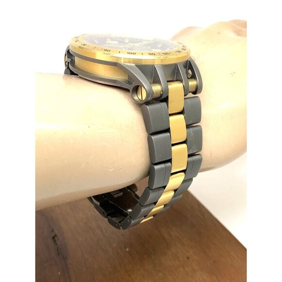 Versace Men's Watch VE3E00621 Swiss Quartz Chronograph Black Dial Gold Gray Band - Picture 12 of 14